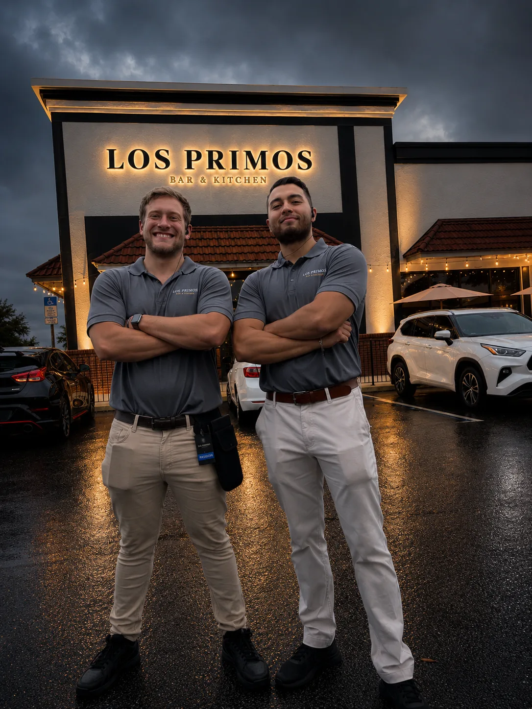 The cousins and owners of Los Primos Bar & Kitchen outside the Oviedo restaurant